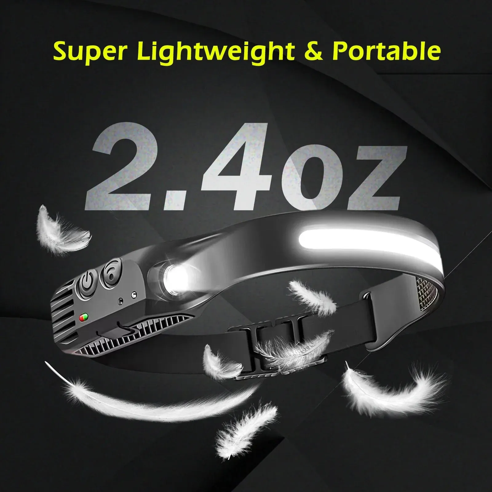 USB Rechargeable LED Headlamp, Sensor Head Torch for Camping, Fishing, Outdoor Activities - Built-in Battery Flashlight