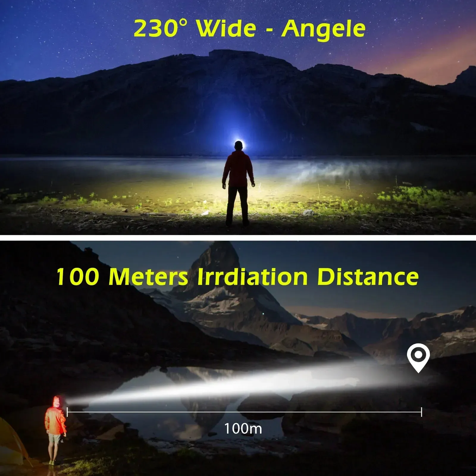 USB Rechargeable LED Headlamp, Sensor Head Torch for Camping, Fishing, Outdoor Activities - Built-in Battery Flashlight