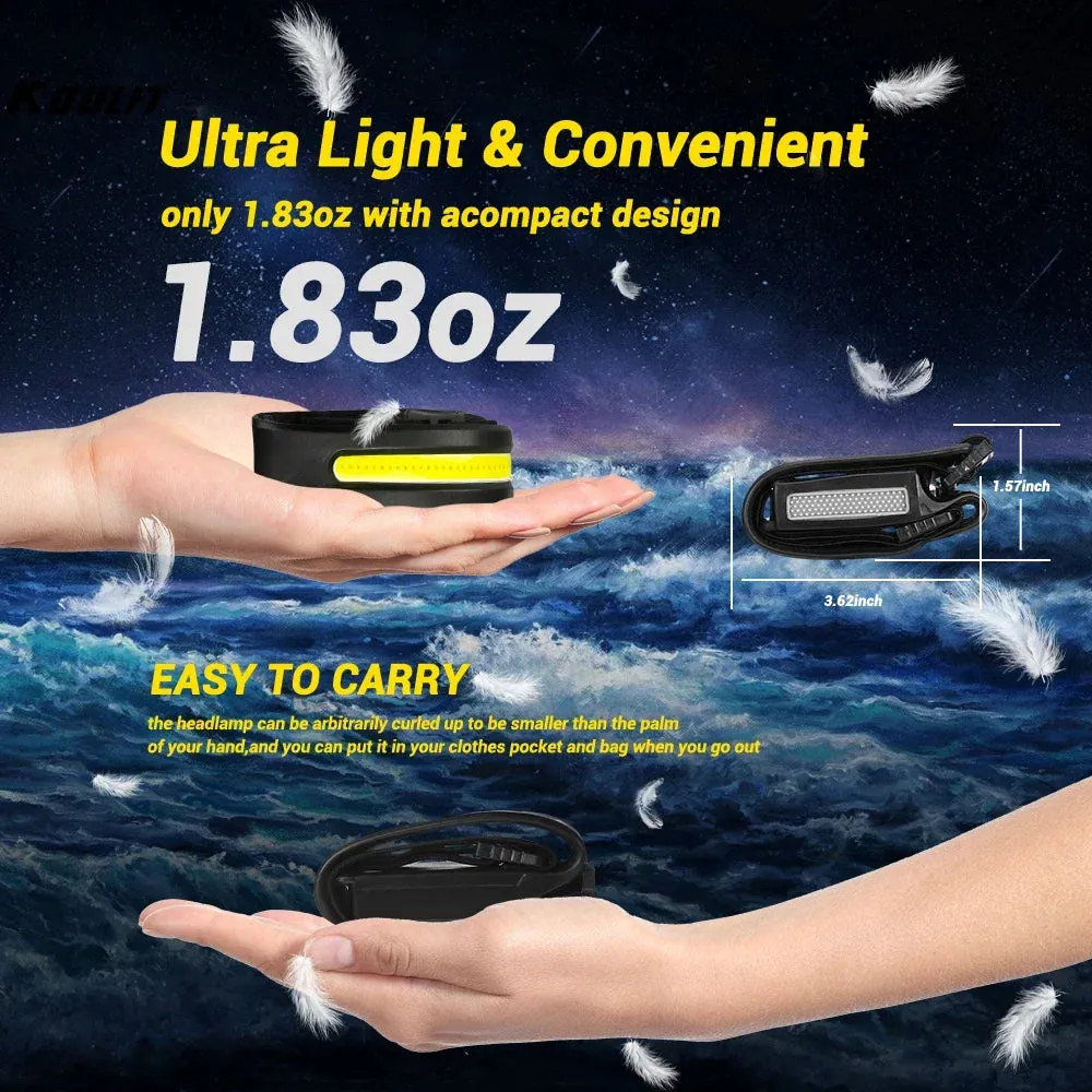 USB Rechargeable LED Headlamp, Sensor Head Torch for Camping, Fishing, Outdoor Activities - Built-in Battery Flashlight