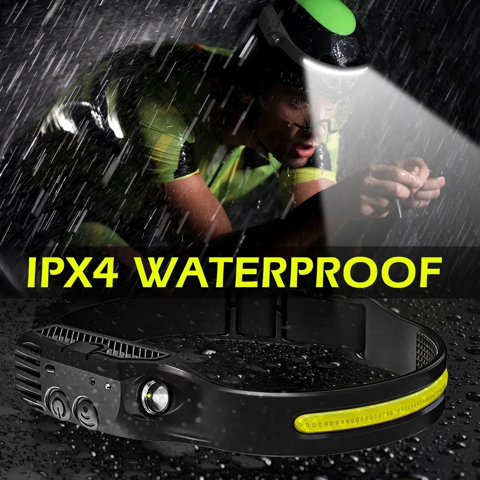 USB Rechargeable LED Headlamp, Sensor Head Torch for Camping, Fishing, Outdoor Activities - Built-in Battery Flashlight