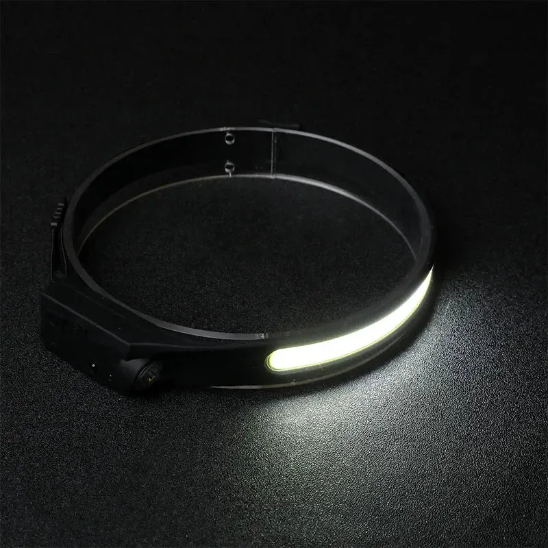 USB Rechargeable LED Headlamp, Sensor Head Torch for Camping, Fishing, Outdoor Activities - Built-in Battery Flashlight