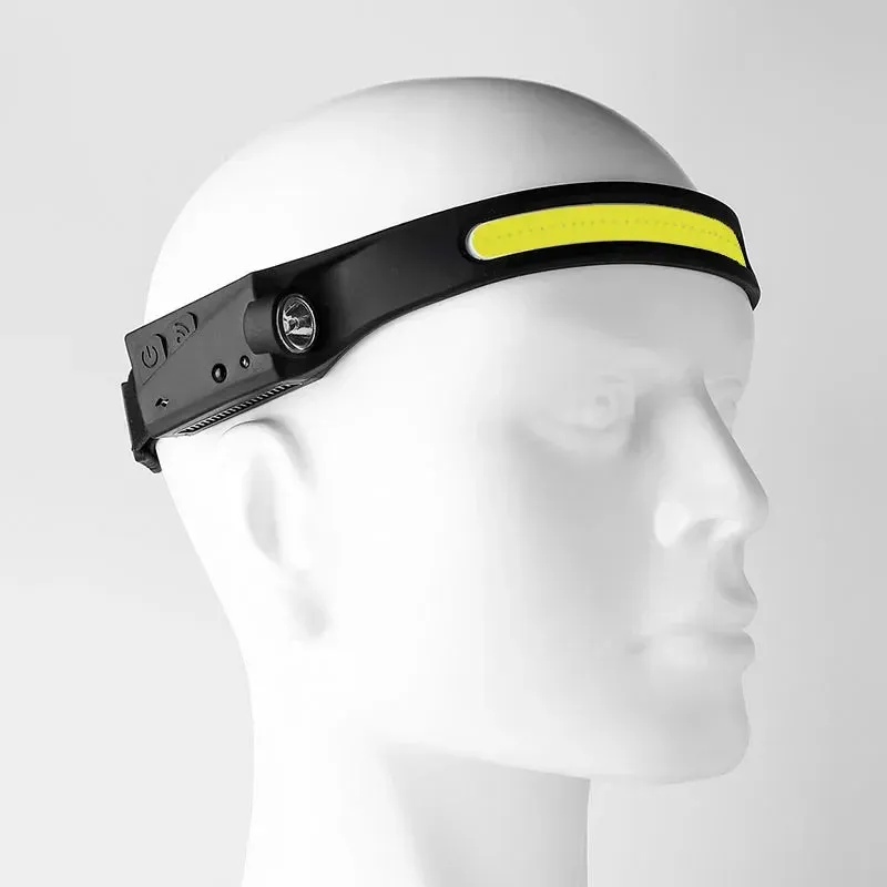 USB Rechargeable LED Headlamp, Sensor Head Torch for Camping, Fishing, Outdoor Activities - Built-in Battery Flashlight
