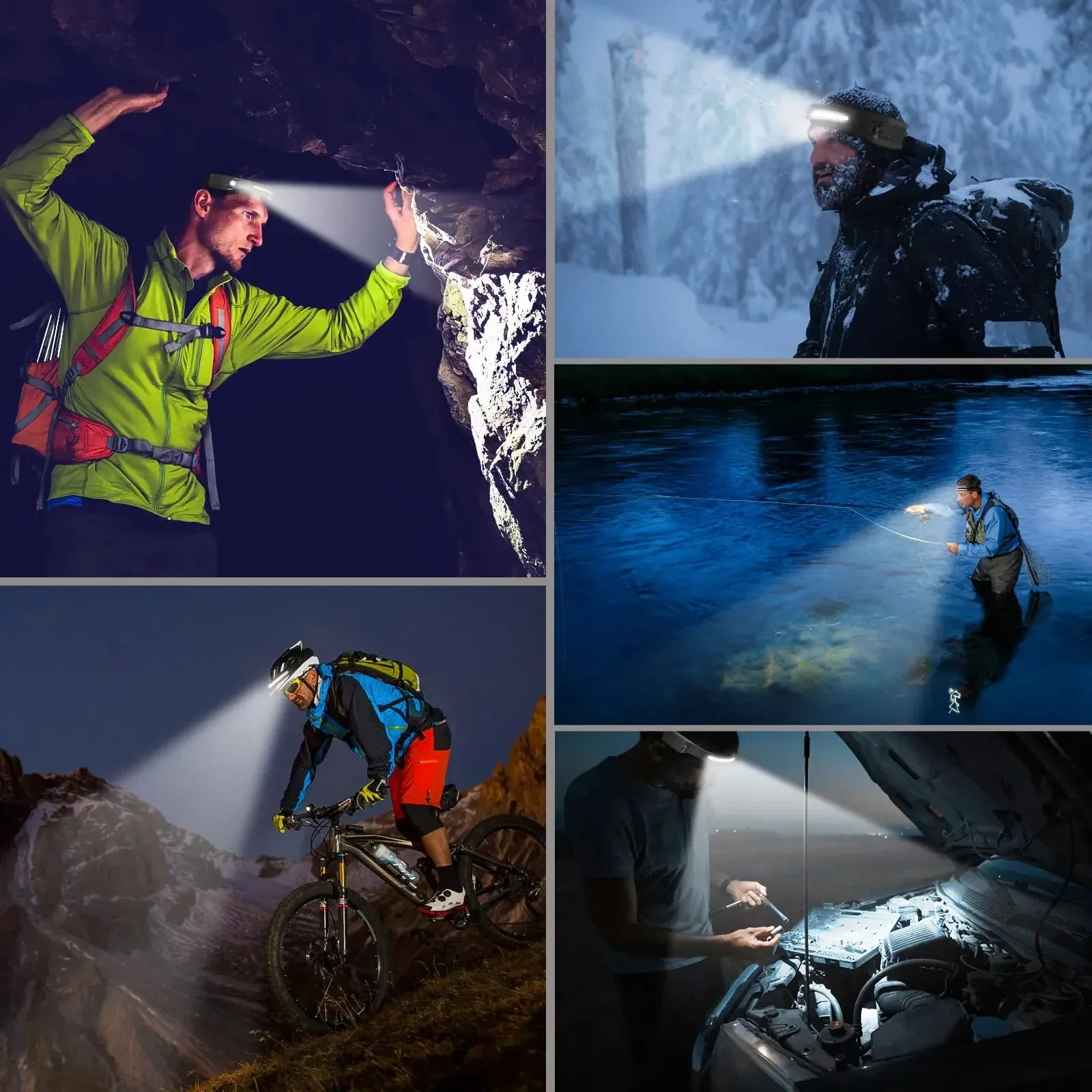 USB Rechargeable LED Headlamp, Sensor Head Torch for Camping, Fishing, Outdoor Activities - Built-in Battery Flashlight
