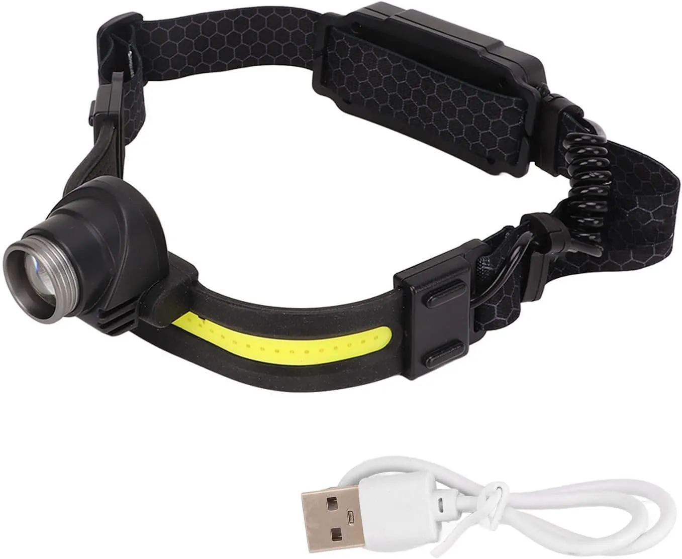 USB Rechargeable LED Headlamp XPG Sensing COB Zoom Main Lamp Headband Flashlight for Outdoor Fishing Camping Hiking ABS Silicone Lightweight Compact Size 182g