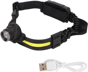 USB Rechargeable LED Headlamp XPG Sensing COB Zoom Main Lamp Headband Flashlight for Outdoor Fishing Camping Hiking ABS Silicone Lightweight Compact Size 182g