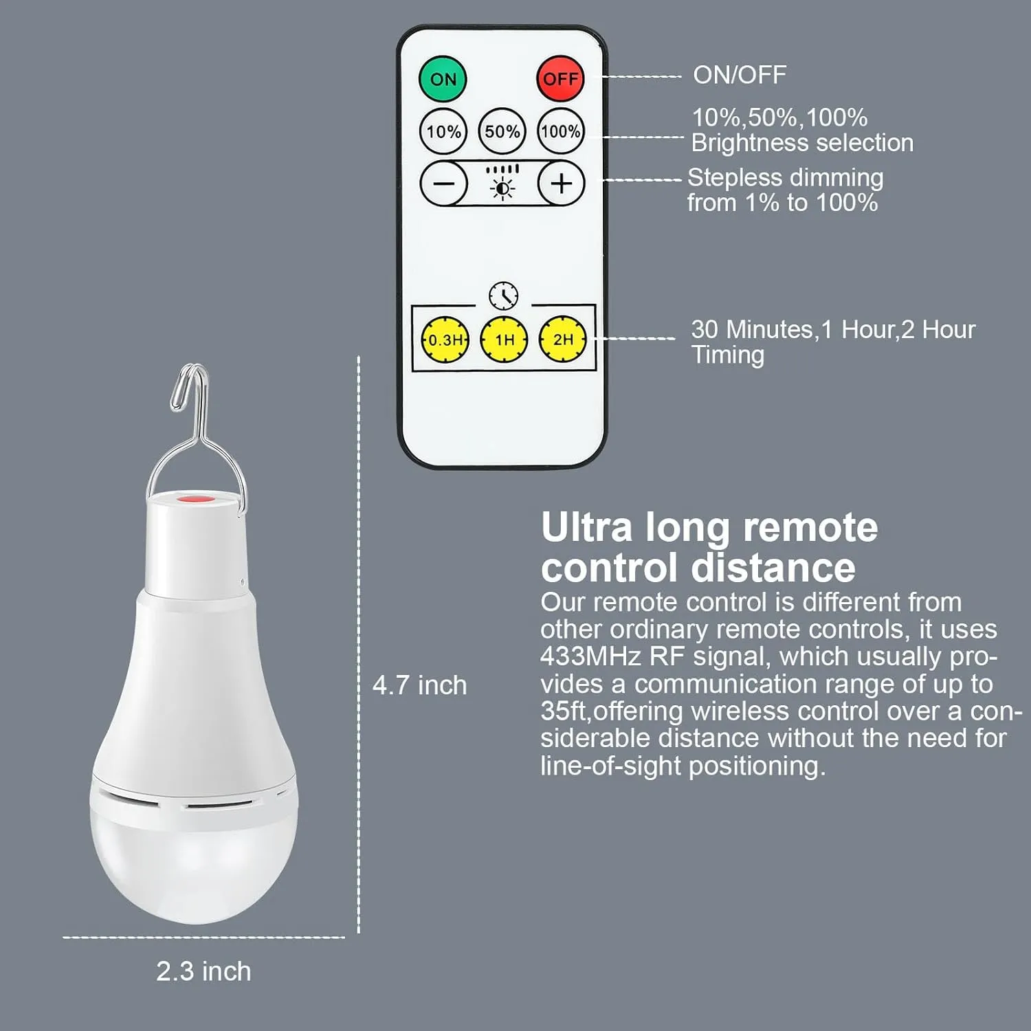 USB Rechargeable Light Bulbs with Remote Dimmable Timing 3000 mAh Rechargeable Battery Portable LED Tent Light Bulbs for Home Emergency Camping Tent Hiking(Daylight White 5000K, 2 Pack)