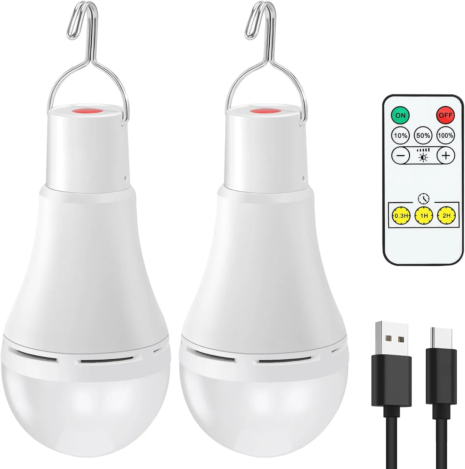 USB Rechargeable Light Bulbs with Remote Dimmable Timing 3000 mAh Rechargeable Battery Portable LED Tent Light Bulbs for Home Emergency Camping Tent Hiking(Daylight White 5000K, 2 Pack)