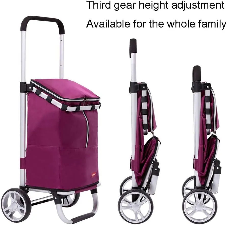 Utility Shopping Cart Folding Shopping Cart Aluminum Trolley Third Gear Telescopic Small Trolley Portable Shopping Trolley 38.7 * 15.15 * 17.7 Inches Portable Grocery Cart to Save Space