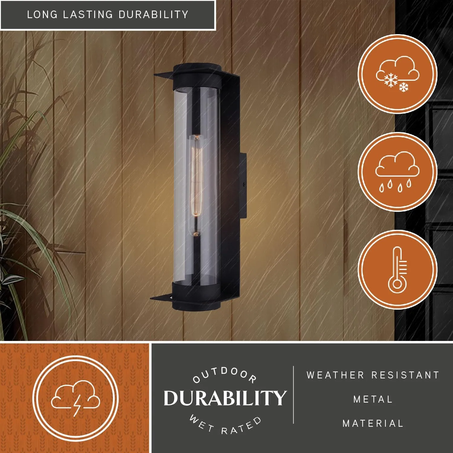 VAXCEL Brighton Park 1 Light 18-in. H Black Contemporary Indoor Outdoor Wall Lantern Fixture with Cylinder Clear Glass