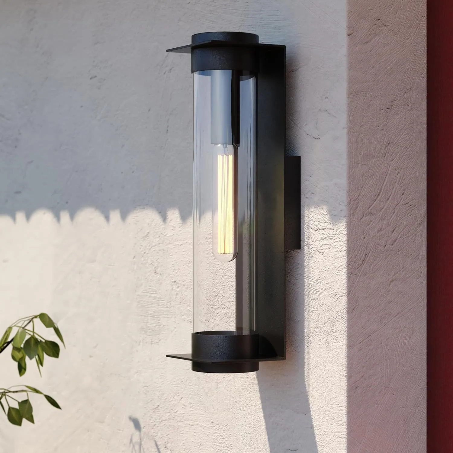 VAXCEL Brighton Park 1 Light 18-in. H Black Contemporary Indoor Outdoor Wall Lantern Fixture with Cylinder Clear Glass