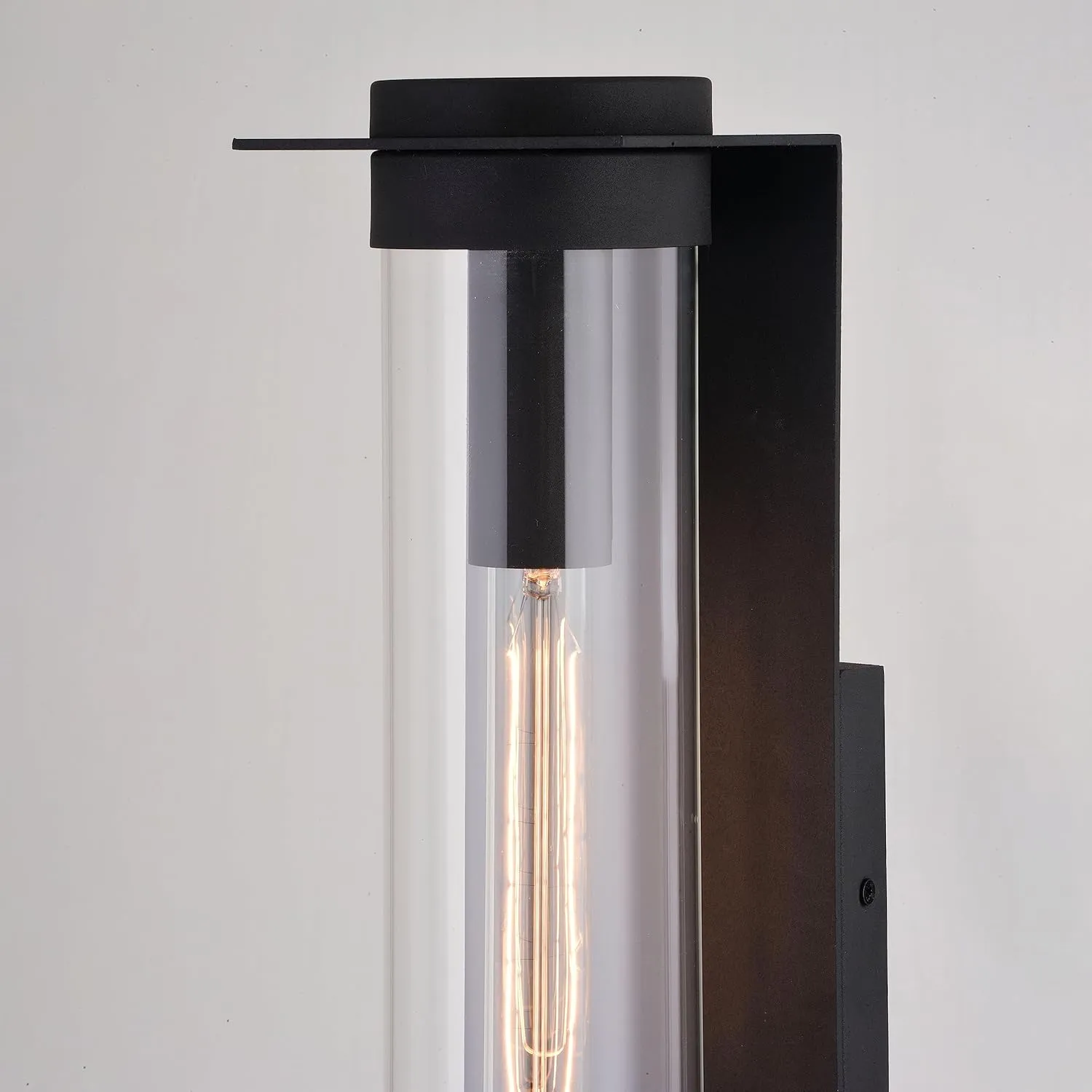 VAXCEL Brighton Park 1 Light 18-in. H Black Contemporary Indoor Outdoor Wall Lantern Fixture with Cylinder Clear Glass