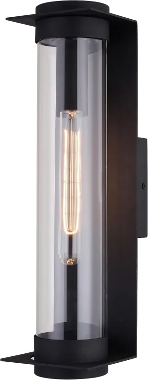 VAXCEL Brighton Park 1 Light 18-in. H Black Contemporary Indoor Outdoor Wall Lantern Fixture with Cylinder Clear Glass
