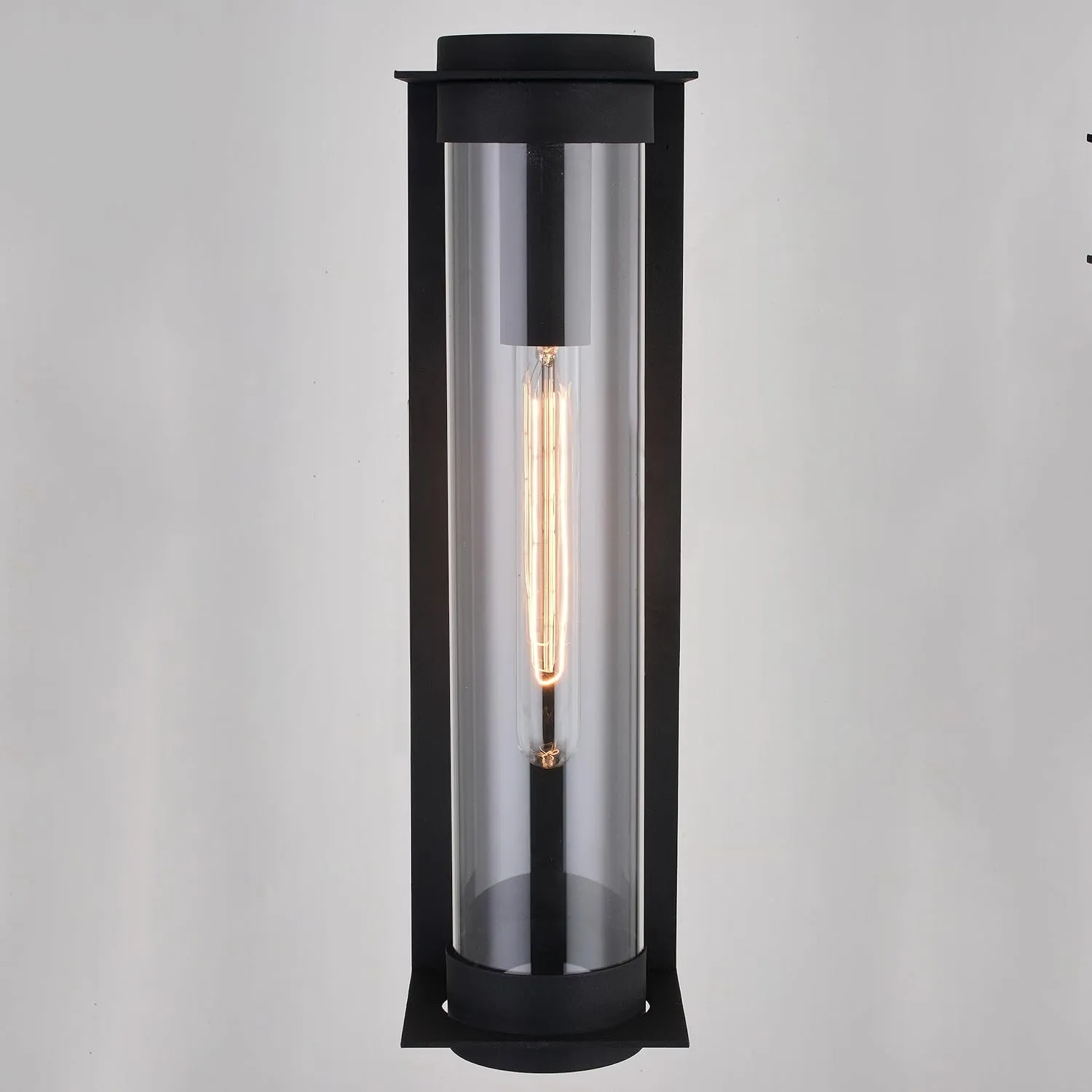VAXCEL Brighton Park 1 Light 18-in. H Black Contemporary Indoor Outdoor Wall Lantern Fixture with Cylinder Clear Glass