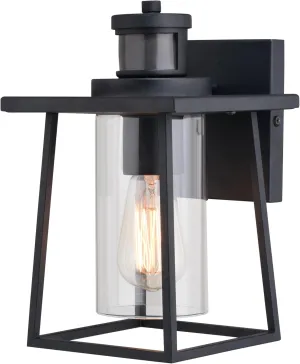 VAXCEL Geneva 7-in. W 1 Light Black Motion Sensor Dusk to Dawn Outdoor Wall Lantern Clear Glass