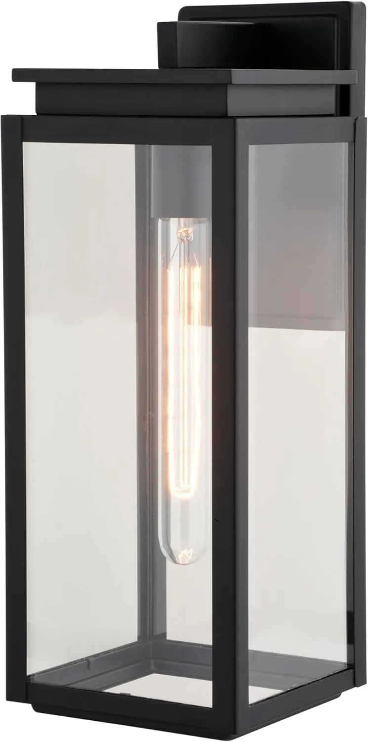 VAXCEL Uptown 1 Light Matte Black Outdoor Wall Lantern, Clear Glass, Modern Transitional Dimmable Wall Light Design for Entryways and Patios