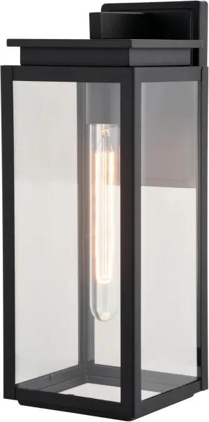 VAXCEL Uptown 1 Light Matte Black Outdoor Wall Lantern, Clear Glass, Modern Transitional Dimmable Wall Light Design for Entryways and Patios