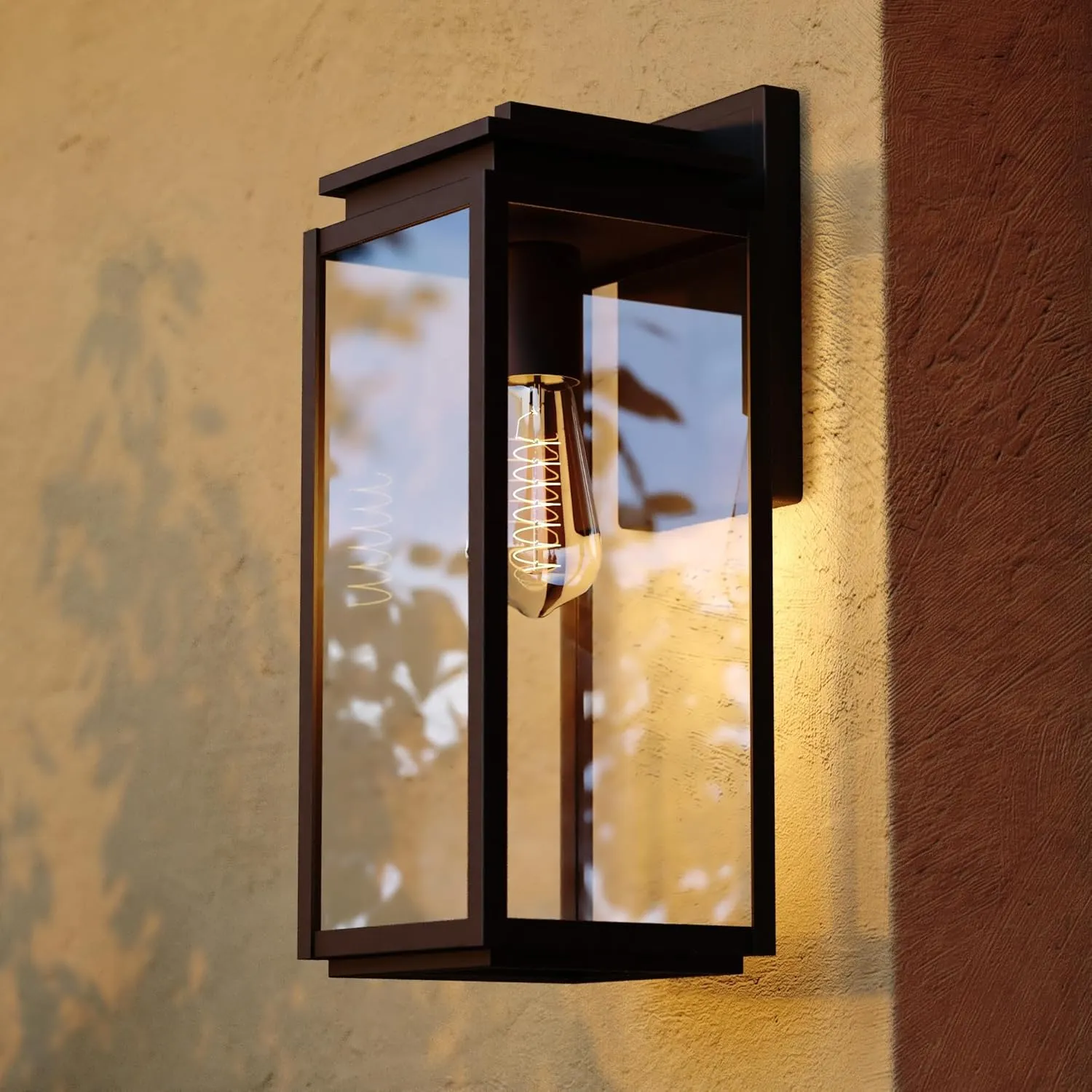 VAXCEL Uptown 1 Light Matte Black Outdoor Wall Lantern, Clear Glass, Modern Transitional Dimmable Wall Light Design for Entryways and Patios
