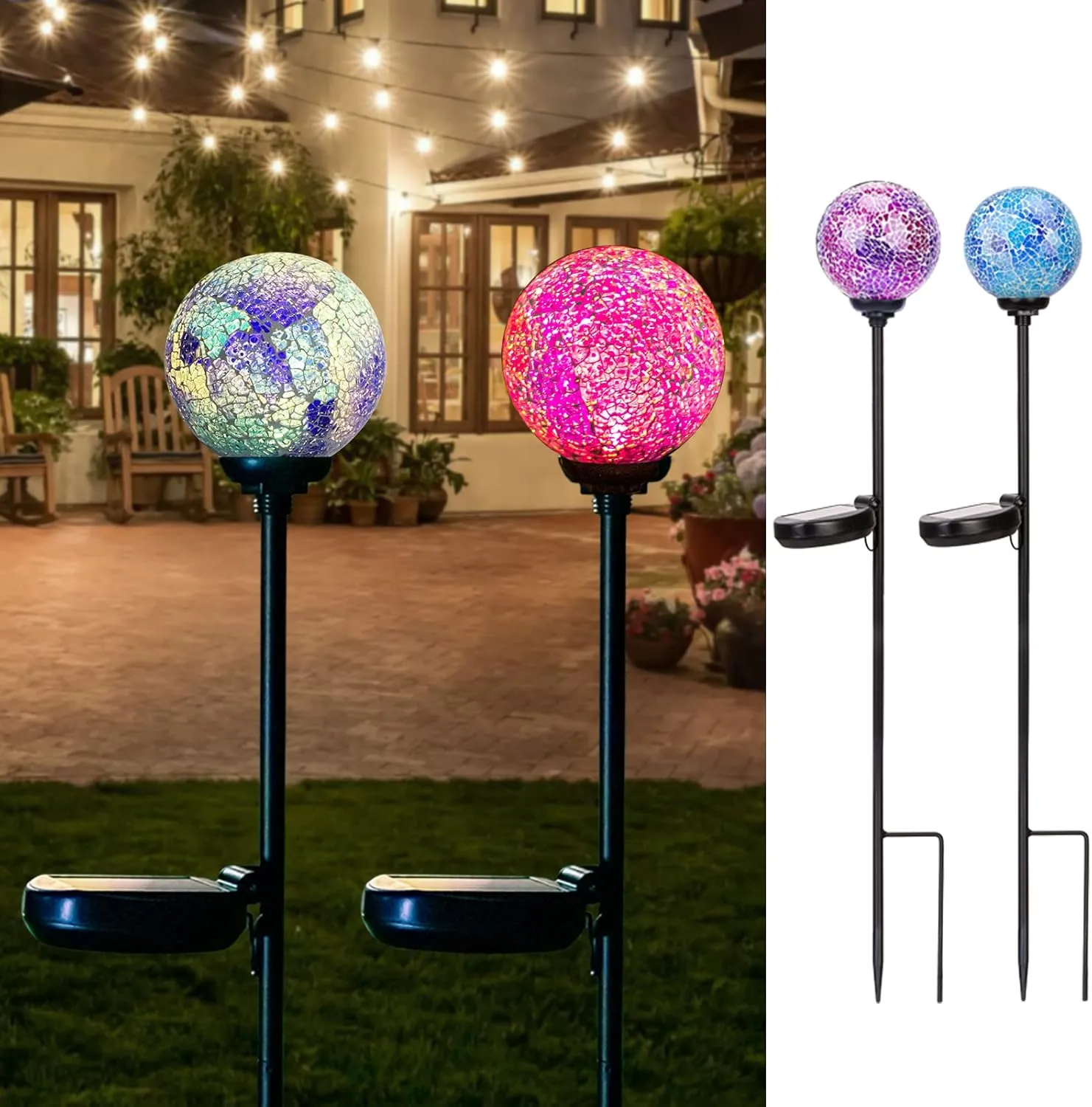 VCUTEKA Solar Garden Decorative Lights Outdoor, Mosaic Solar Light Waterproof LED Pathway Stake Light for Landscape Patio Yard Deck Walkway Decoration, 2 Pack