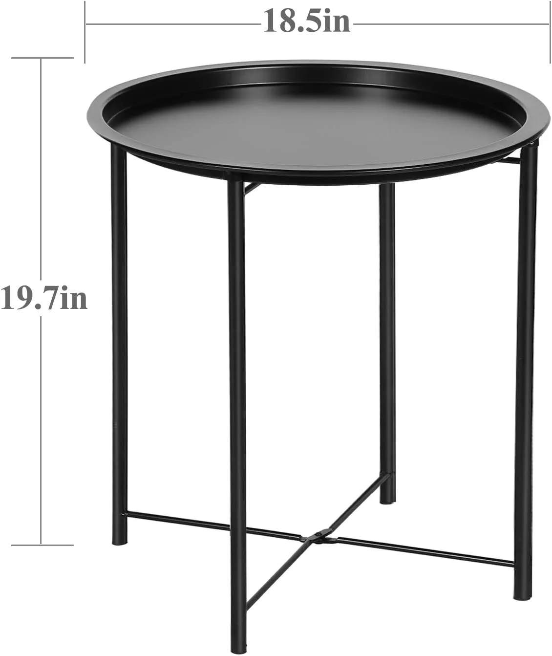 VECELO Side/End Table, Folding Round Metal Anti-Rust and Waterproof Outdoor or Indoor Tray for Living Room Bedroom Balcony and Office, 1 PCS, Black