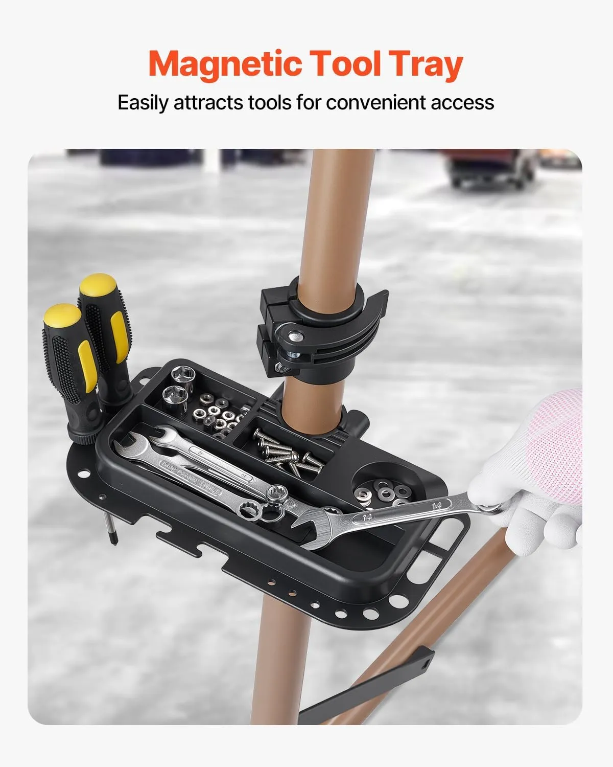 VEVOR Bike Repair Stand, 88 lb Heavy-duty Bicycle Work Stand with 41.3-59.8 in Adjustable Height & Magnetic Tool Tray, Foldable Bicycle Maintenance Rack, Shop Home Mechanics for Mountain & Road Bike