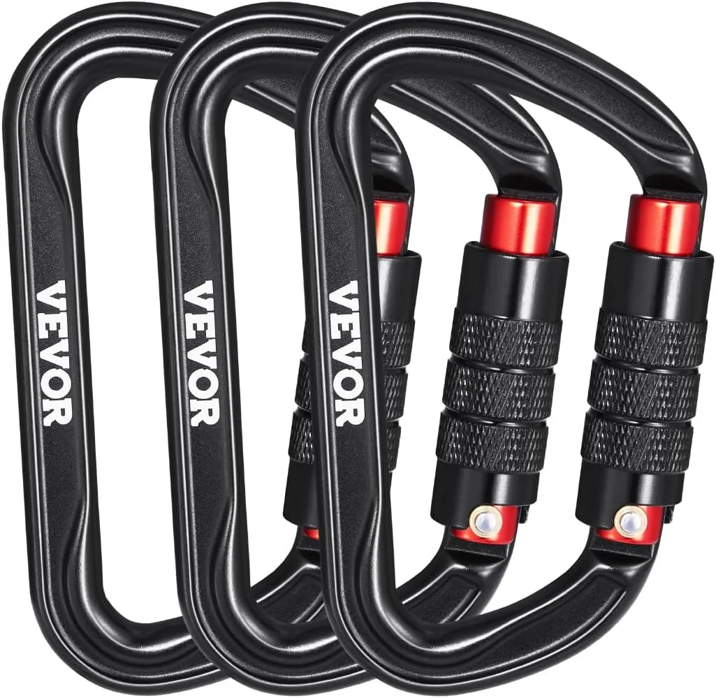 VEVOR Climbing Carabiner Clips, 3 PCS Heavy Duty Carabiner, Professional 30KN(6744lbs) Spindle Strength, Hiking, Rappelling, Rescue, Dog Leash, Hammocks, Swings
