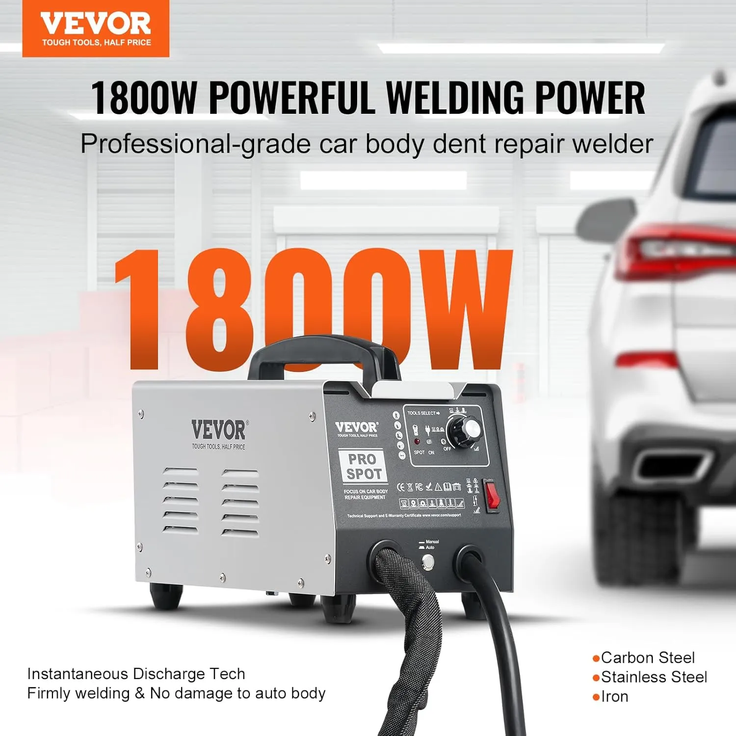 VEVOR Stud Welder Dent Repair Kit, 1.8KW Spot Welder Dent Puller with Auto/Manual Welding & 7 Versatile Modes, 110V Auto Body Spot Welding Dent Puller Machine for Car, Truck Dent Repair