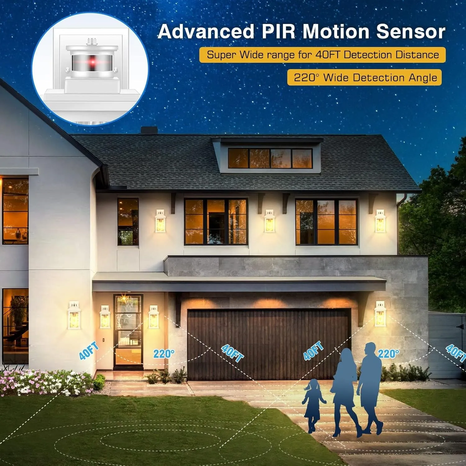 VIANIS 2 Pack Motion Sensor Outdoor Wall Lantern, White Dusk to Dawn Outdoor Lighting Wall Mount, Anti-Rust Waterproof Exterior Light Fixture with Tempered Glass for House Front Porch Garage Entryway