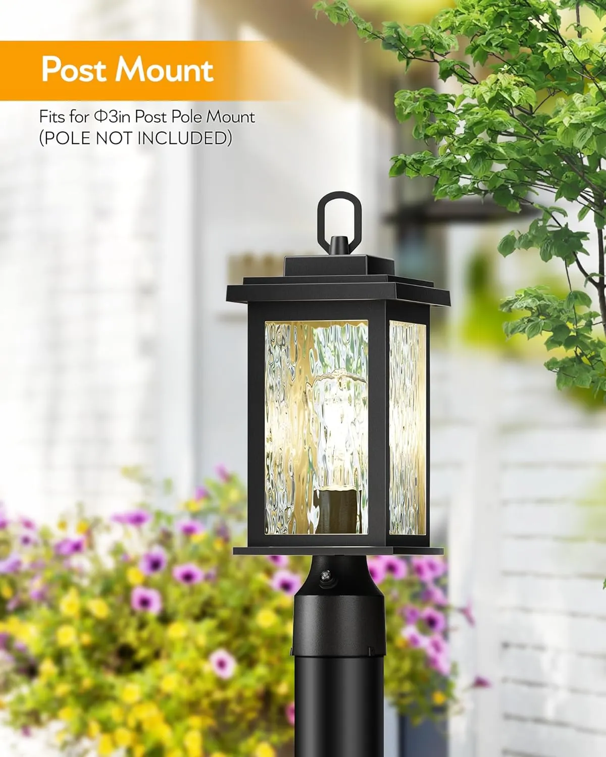 VIANIS Dusk to Dawn Outdoor Post Light Fixture with Pier Mount Base, 2 Pack Waterproof Lamp Posts Outdoor Lighting, Anti-Rust Aluminum Black Post Lantern Outdoor with Tempered Glass (Hardwired 120V)