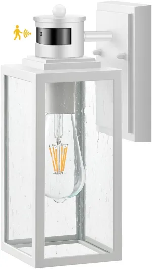 VIANIS Motion Sensor Outdoor Light Fixture, White Dusk to Dawn Porch Lighting Wall Mount, Waterproof Modern Outside LED Lights for House, 100% Aluminum Exterior Wall Sconce Lantern for Garage Lamps