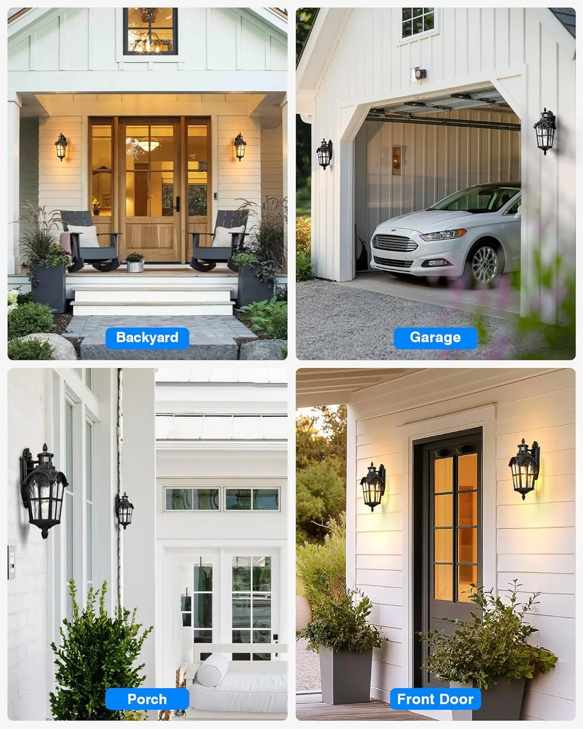 VIANIS Motion Sensor Outdoor Lights, 16.4" H Black Porch Light Outside Lantern with Gold Trim, Waterproof Dusk to Dawn Outdoor Lighting, Exterior Lighting Fixtures for House, Garden, Patio