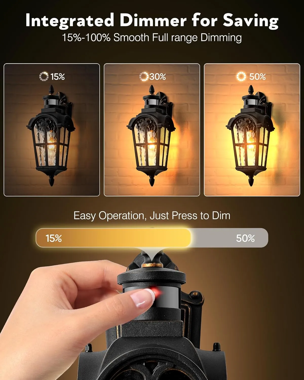 VIANIS Motion Sensor Outdoor Lights, 16.4" H Black Porch Light Outside Lantern with Gold Trim, Waterproof Dusk to Dawn Outdoor Lighting, Exterior Lighting Fixtures for House, Garden, Patio