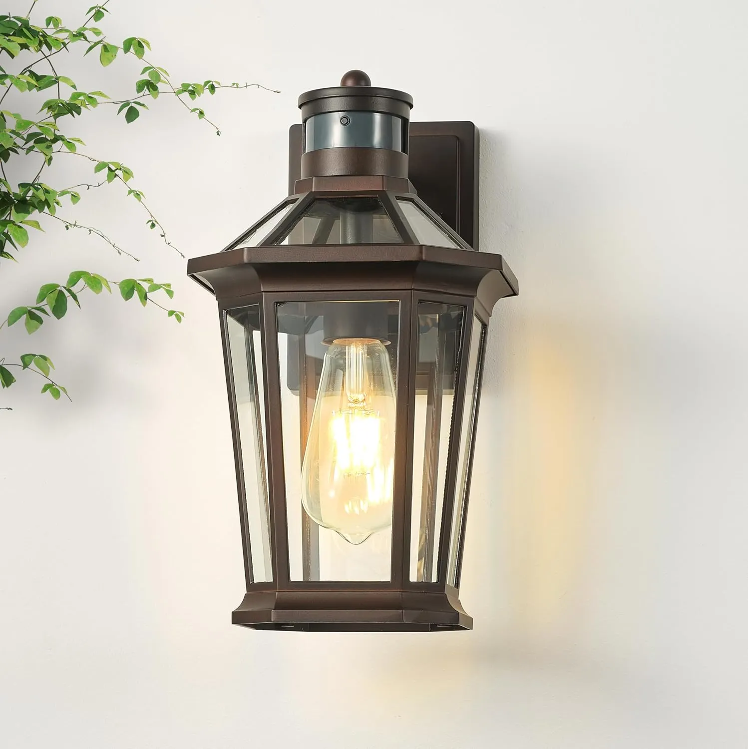 VIANIS Motion Sensor Outdoor Lights, Oil Rubbed Bronze Dusk to Dawn Outdoor Wall Lights Exterior, Waterproof Wall Lantern with Tempered Glass, Modern Outside Wall Sconce for Garage Front Porch, E26