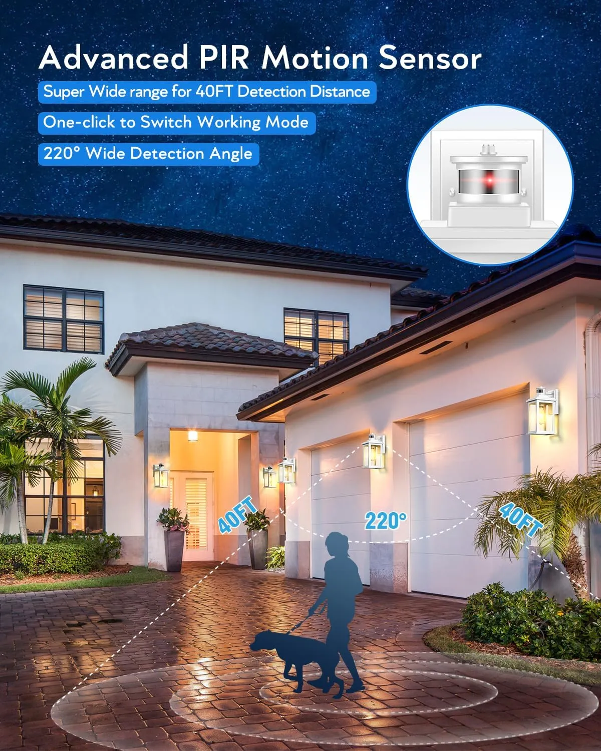 VIANIS Motion Sensor Porch Lights, 2 Packs Outdoor Wall Lights Wall Mount, White Dusk to Dawn Outdoor Sconce Lights, Waterproof Exterior Light Fixture for House, Garden, Patio, Entryway