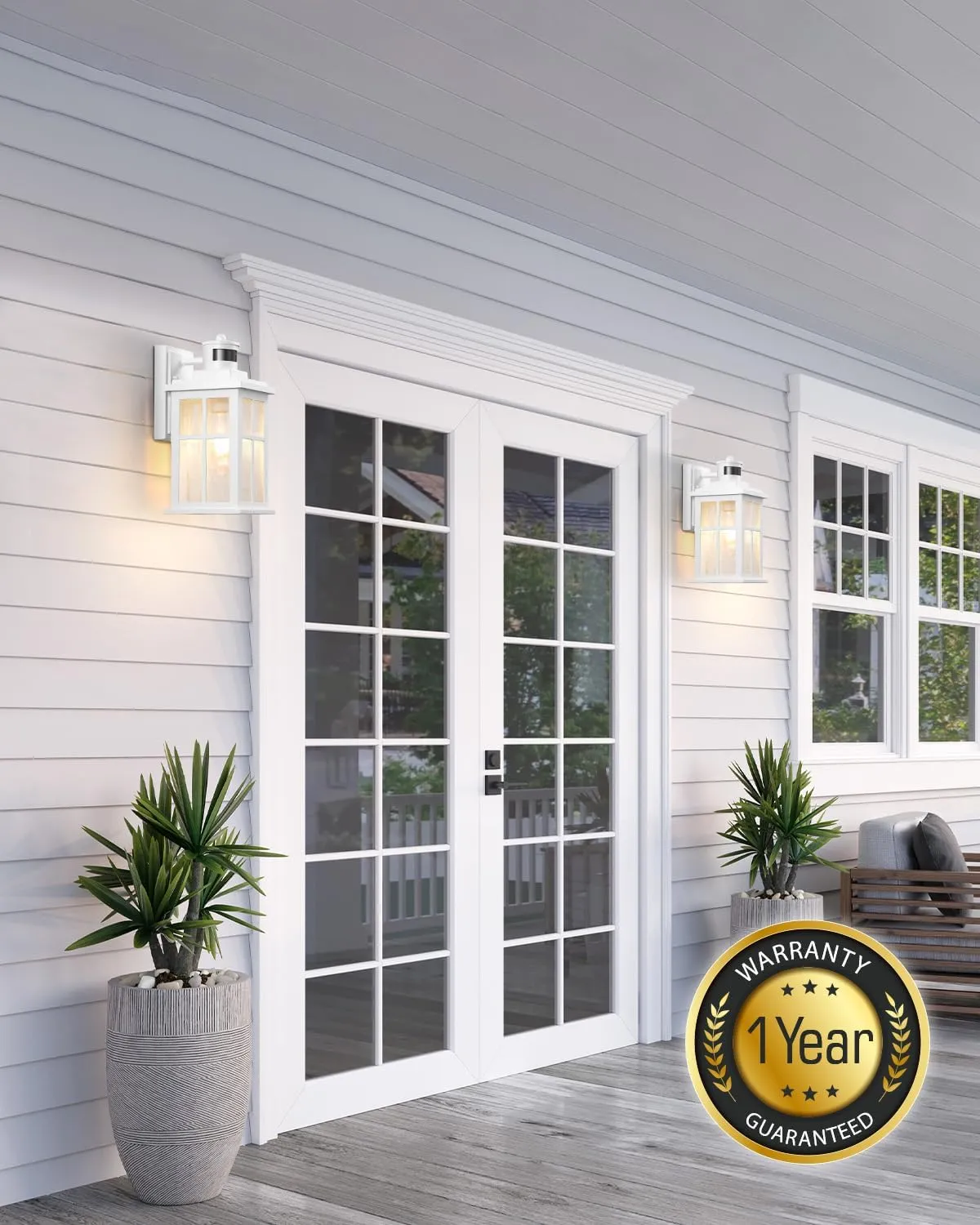 VIANIS Motion Sensor Porch Lights Outdoor, White Outside Wall Lights Dusk to Dawn, Outdoor Wall Sconce Lantern, 100% Aluminum Exterior Lighting Fixtures Wall Mount for House, Garden, Patio, Entryway