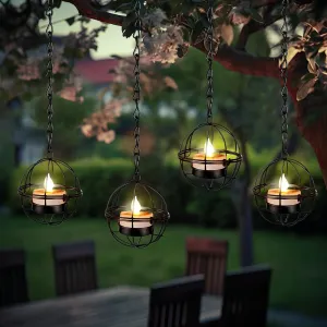 VIHOSE 4 Pack Solar Hanging Lanterns Outdoor Lights Decoration Solar Powered Metal Chandelier Waterproof Hanging Tree Tea Lights Outside Ball Candles Outdoor for Tree Yard Porch Patio Garden