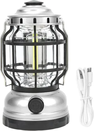 Vintage COB Camping Lantern, Portable Handle Camping Light, Battery Operated Camping Lantern, Dimmable Light for Outdoor Camping, Portable Night Light for Outdoor Activities
