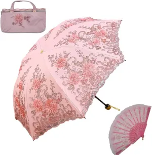 Vintage Lace Umbrella, UPF50  Sun Umbrella, 3D Flower Chinese Embroidery Compact Folding Umbrella for Walking, Wedding, Tea Party,Photo Shooting