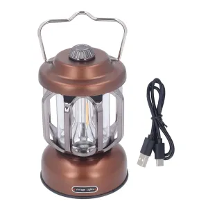 Vintage Lantern, LED Battery Powered Camping Lamp,Rechargeable LED Light with Type C Charging, 3 Dimmable Modes, and Waterproof Design,Ideal for Tents, Patios, and Outdoor (Brown)