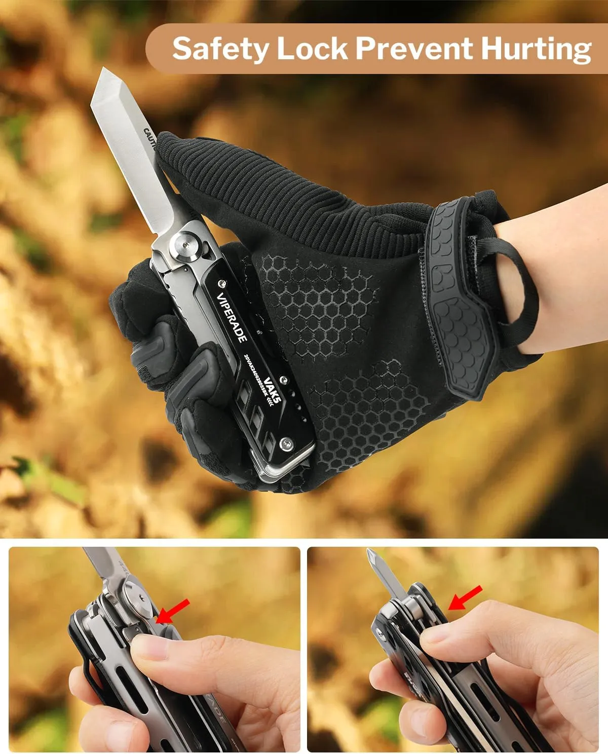 VIPERADE VAK5 Folding Knife with Scissors, Pocket Multitool Knife with Belt Clip, Prefect for Survival, Housework, Hunting, Camping and Everyday Use (VAK5)