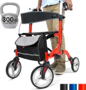 Vive Mobility Rollator Walker with Seat - Senior Easy Drive Folding Frame, Lightweight, Foldable, with Basket Support - Comfort Handles & Thick Backrest - Mobility Aid Accessories