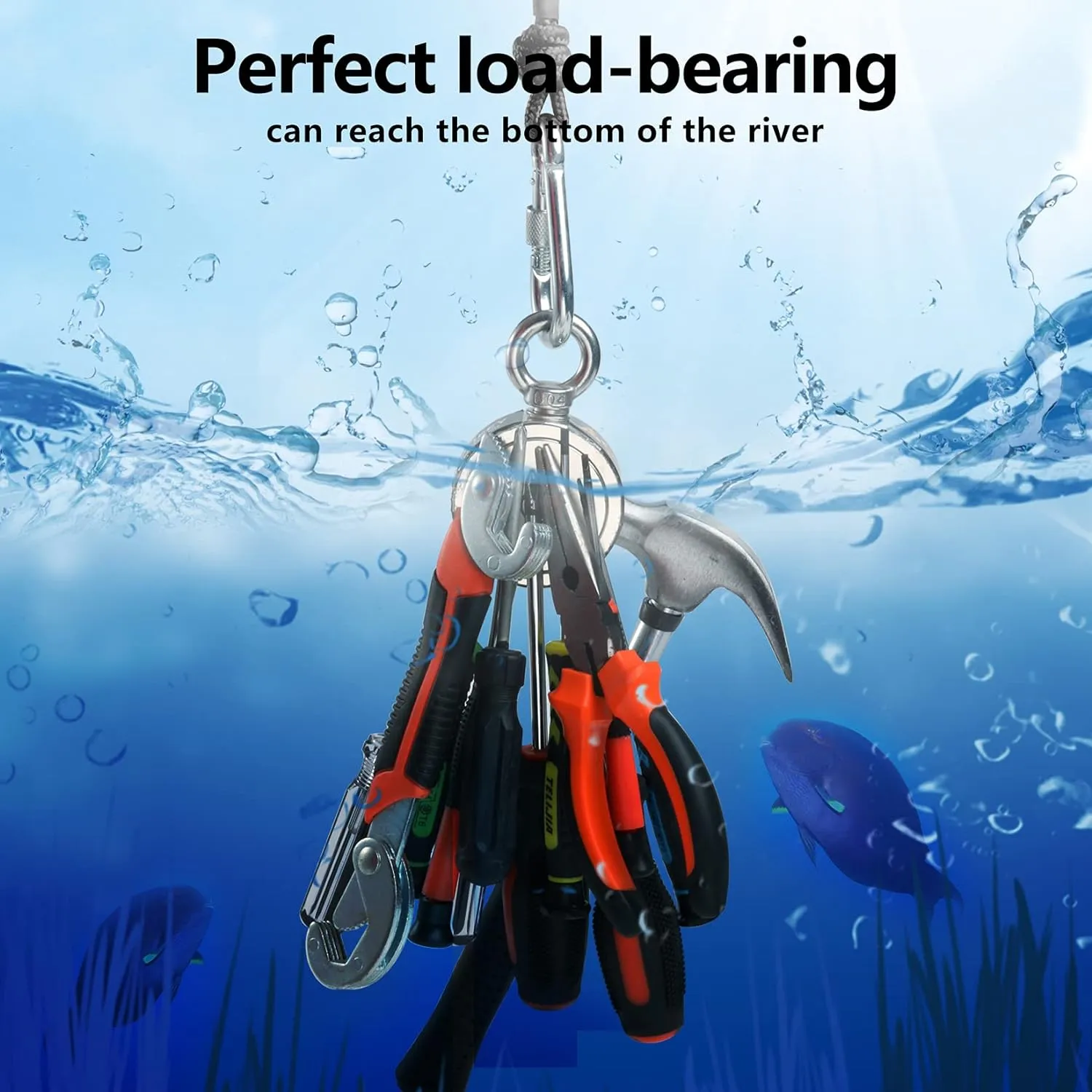 VNDUEEY Magnet Fishing Kit, Fishing Magnets 760 LBS Pulling-Includes Grappling Hook, Heavy Duty 65FT Rope, Gloves & Locking Carabiner - 2.36inch Diameter
