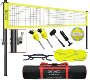 Volleyball Net Outdoor - Professional Volleyball Set with Height Adjustable Aluminum Poles and Anti-Sag System, Boundary Line, Volleyball and Pump