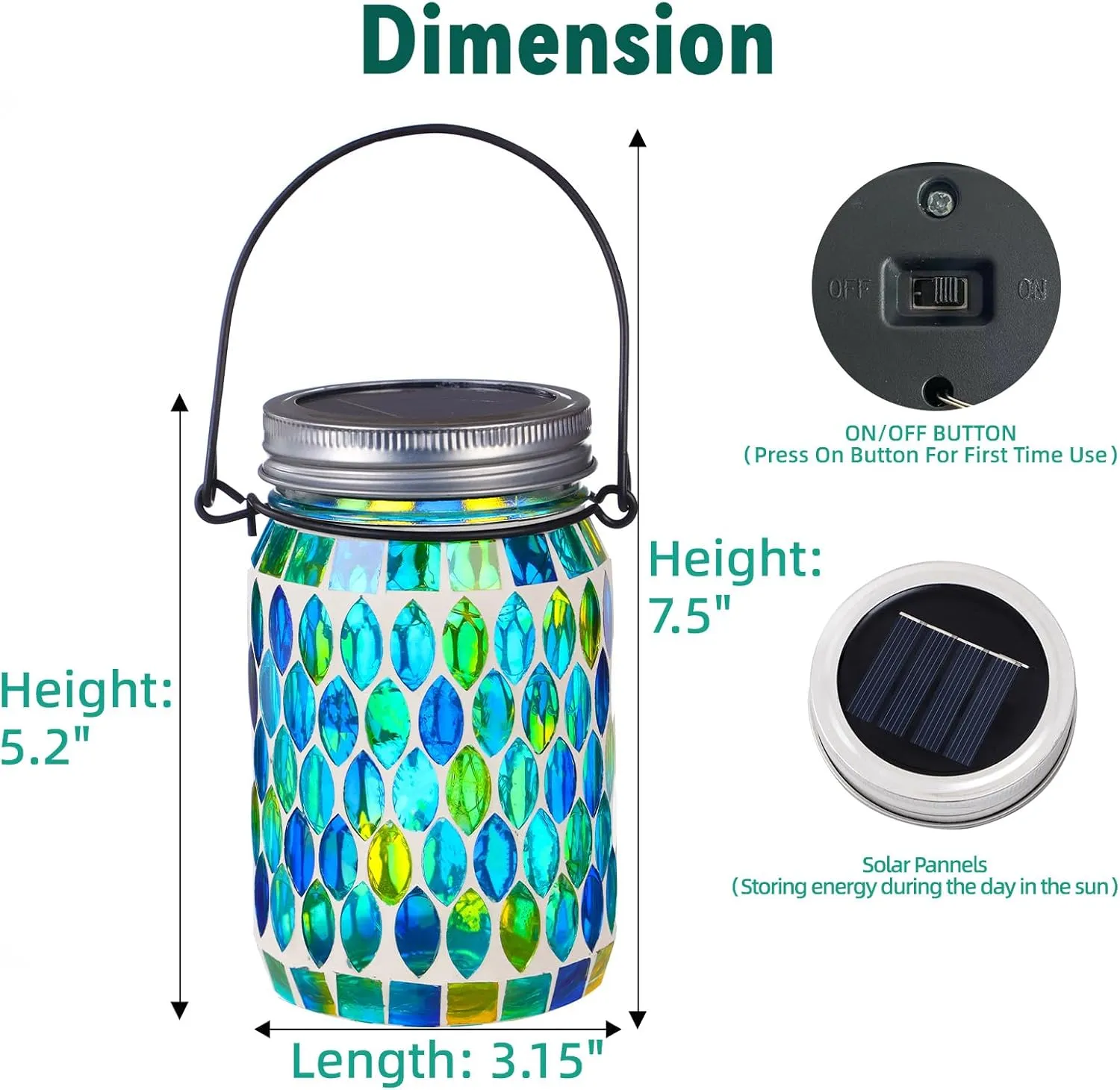 VOREEN 2 Pack Mosaic Solar Lanterns, Outdoor Glass Hanging Lights, Solar Table Lamps, Waterproof Night Lights, Jar Lantern, Gift for Dad, Decor for Garden, Patio, Yard, Balcony, Blue&Red
