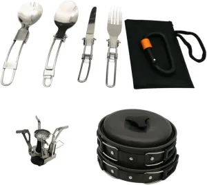 VOSAREA Portable Camping Cookware Set Non-Stick Outdoor Cooking Utensils Pan Set Hiking Cooker Foldable Lightweight for Travel Outdoor Activities