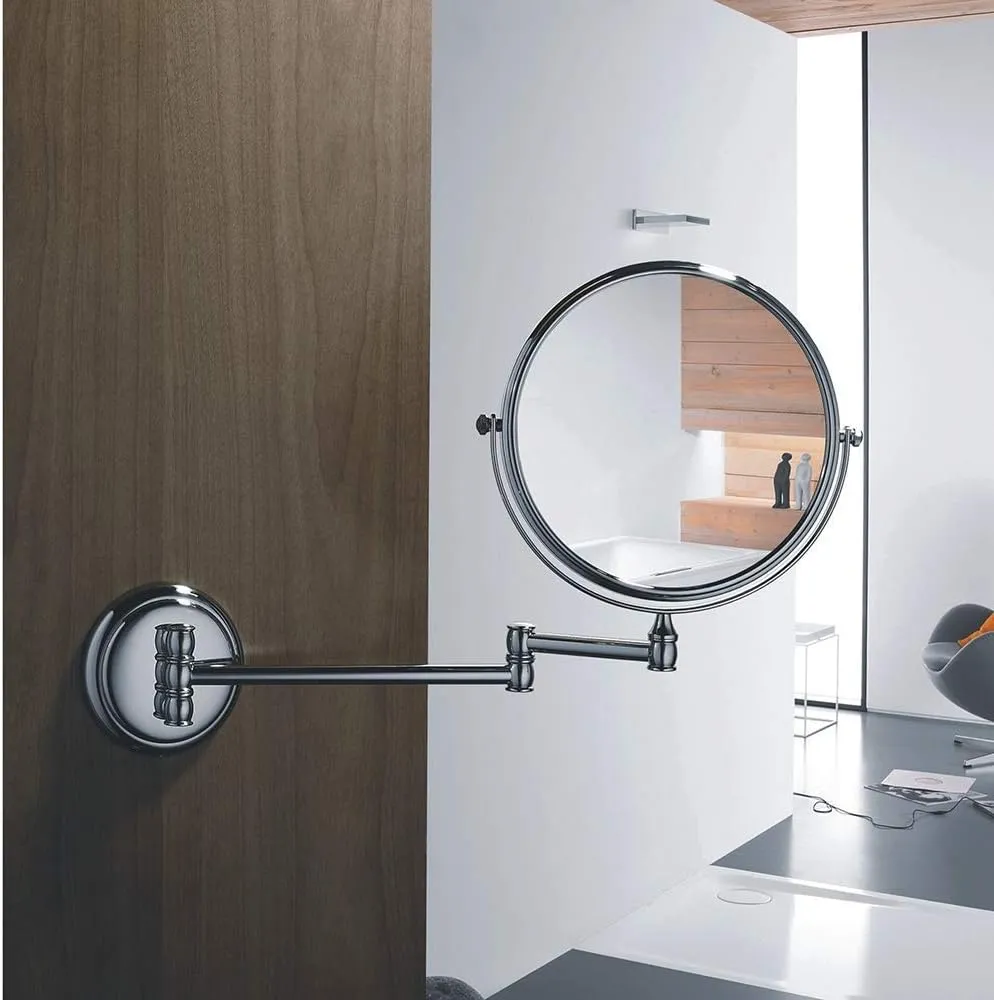 Wall Mount Makeup Mirrors 1X,3X Magnifying Double Sided Bathroom Shaving Cosmetic Mirror Adjustable Arms Wall Mirrors(251g,8inch)