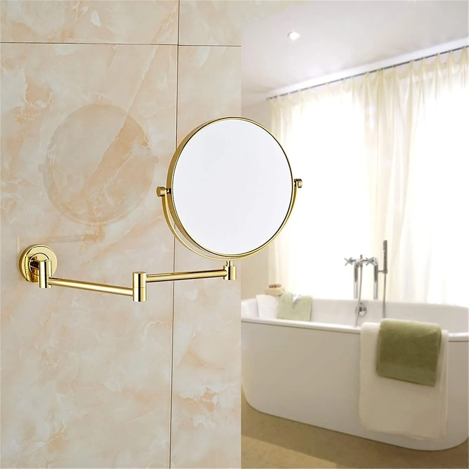 Wall-Mounted Makeup Mirror, 8 Inch Brass Magnifying Round Double Sided Shaving Mirror, Bathroom Extendable 360°(Black,10X)