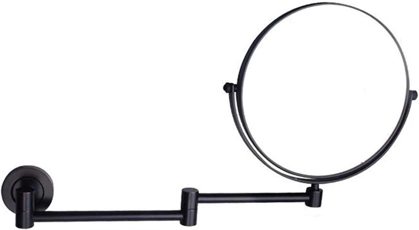 Wall-Mounted Makeup Mirror, 8 Inch Brass Magnifying Round Double Sided Shaving Mirror, Bathroom Extendable 360°(Black,10X)