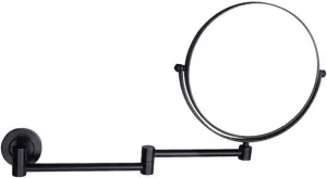 Wall-Mounted Makeup Mirror, 8 Inch Brass Magnifying Round Double Sided Shaving Mirror, Bathroom Extendable 360°(Black,10X)
