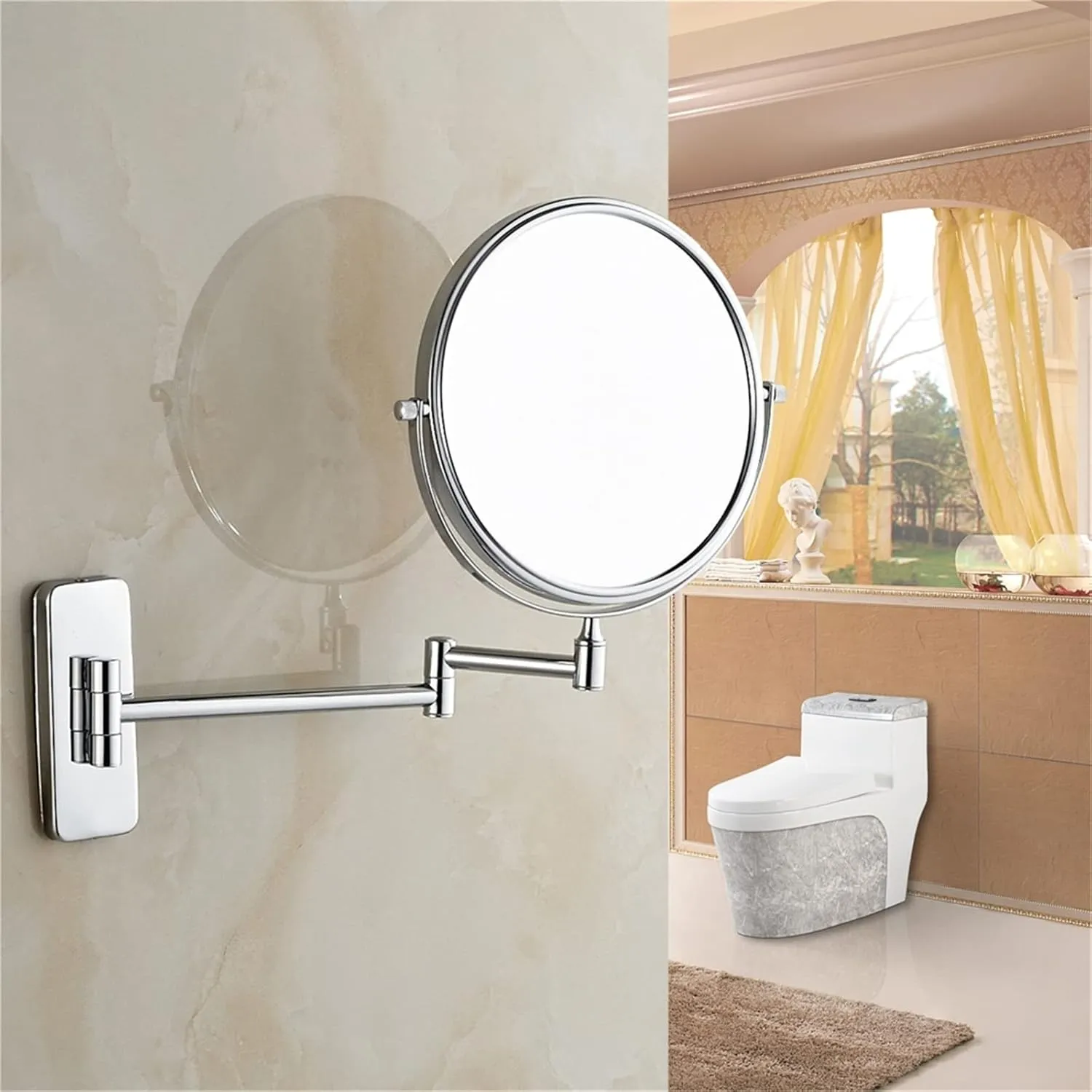 Wall Mounted Makeup Mirror, 8 Inch Double Sided 1X/10X Magnifying Vanity Mirrors, Swivel Folding Extendable Bathroom Shaving Mirror,Bronze
