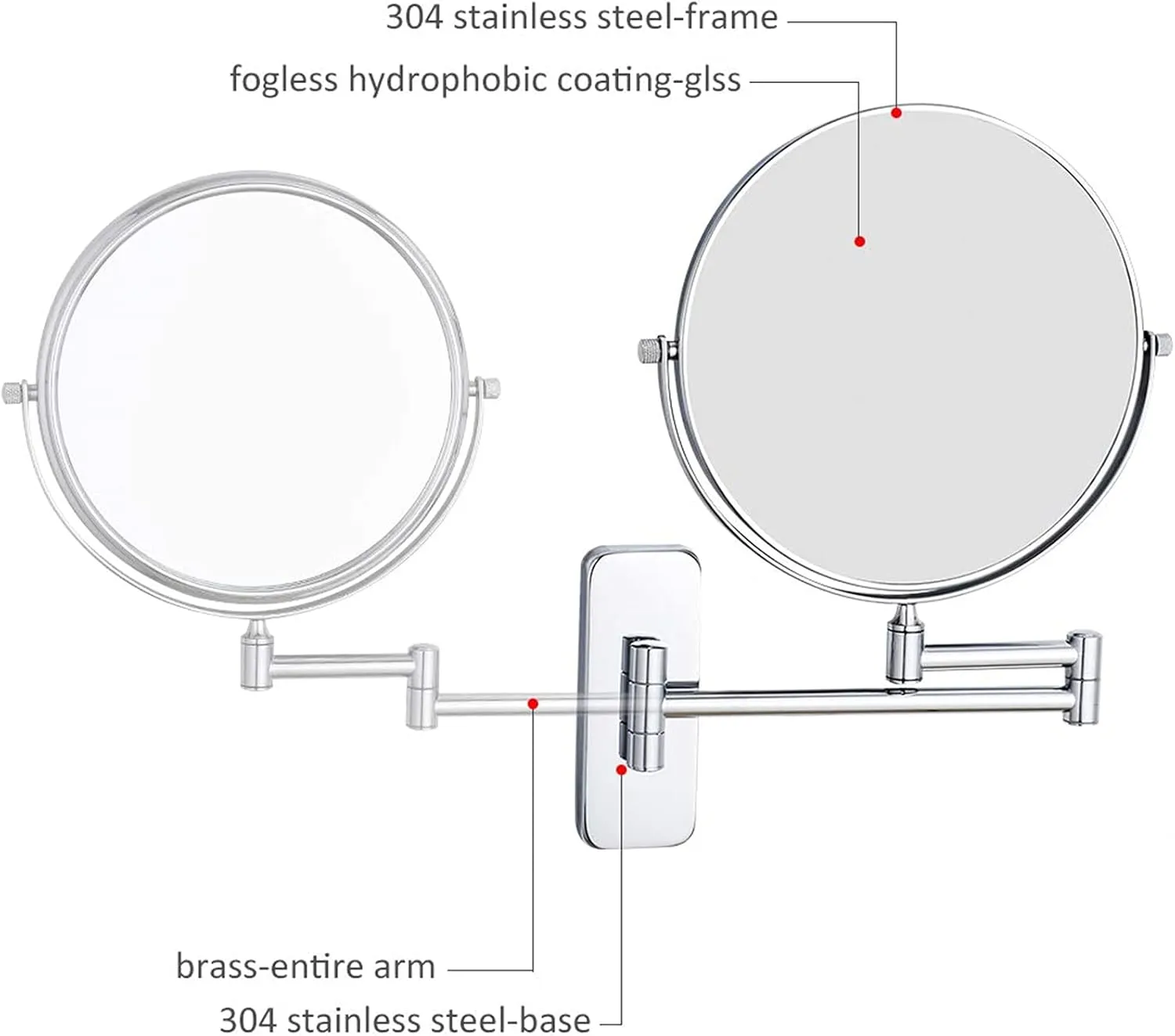 Wall Mounted Makeup Mirror, 8 Inch Double Sided 1X/10X Magnifying Vanity Mirrors, Swivel Folding Extendable Bathroom Shaving Mirror,Bronze